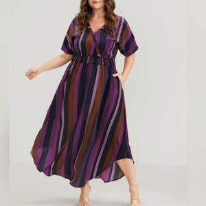 Purple stripe V-neck wrap pocket maxi dress size 26 or 4X